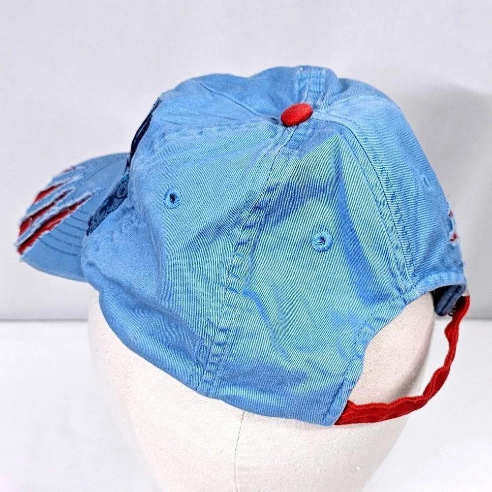 Disney Parks Stitch Wuz‎ Here Youth Hat Blue Distressed Claw Marks Baseball Cap